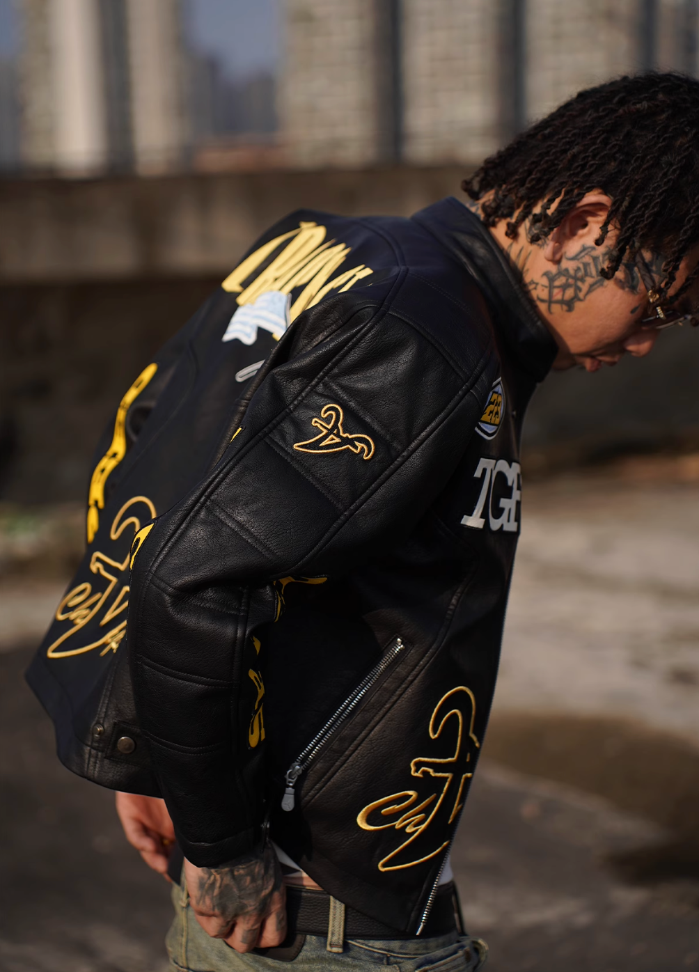 TGFCLUB Heavy Embroidery Racing Leather Jacket