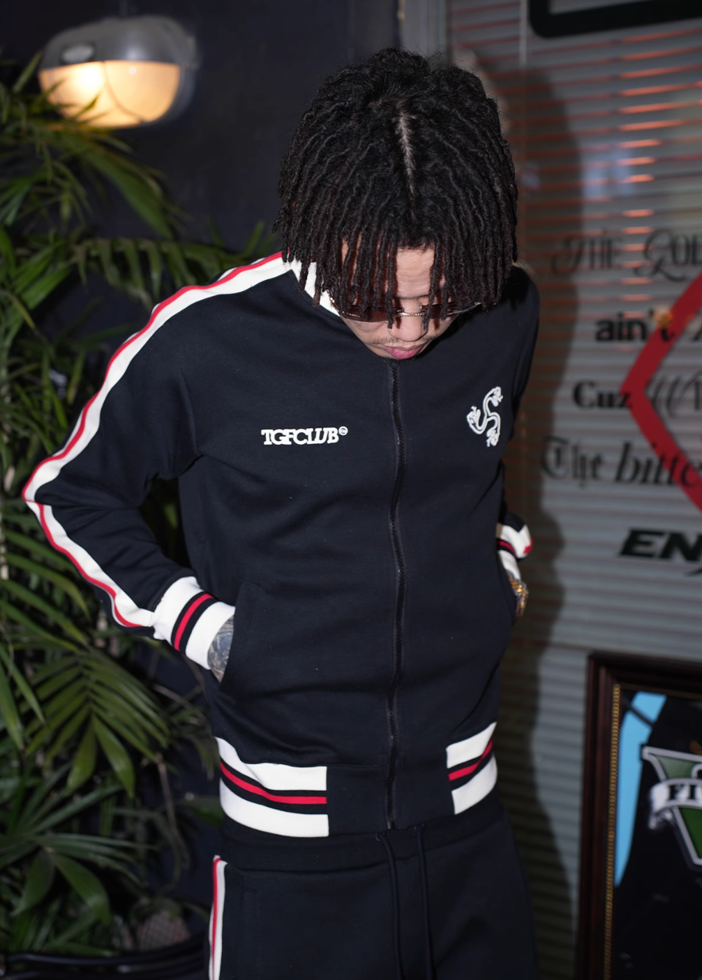 TGFCLUB Snake Design Side Stripe Track Jacket and Track Pants