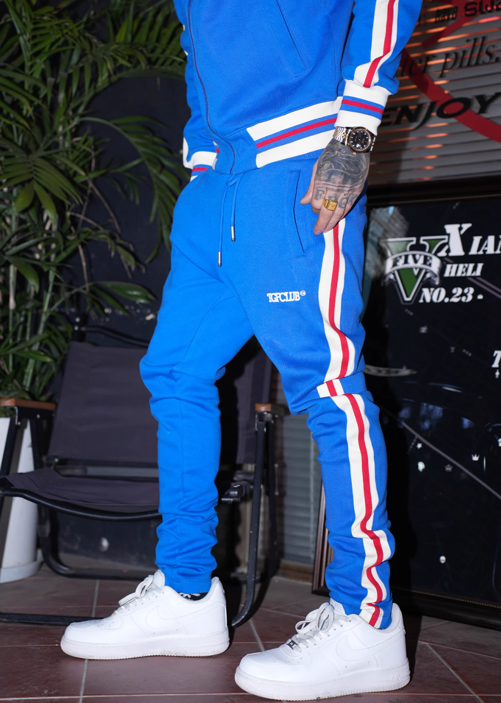 TGFCLUB Snake Design Side Stripe Track Jacket and Track Pants