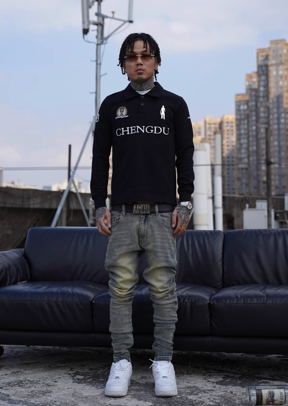 TGFCLUB 223 Patch Embroidered Slim Fit Long Sleeve Polo