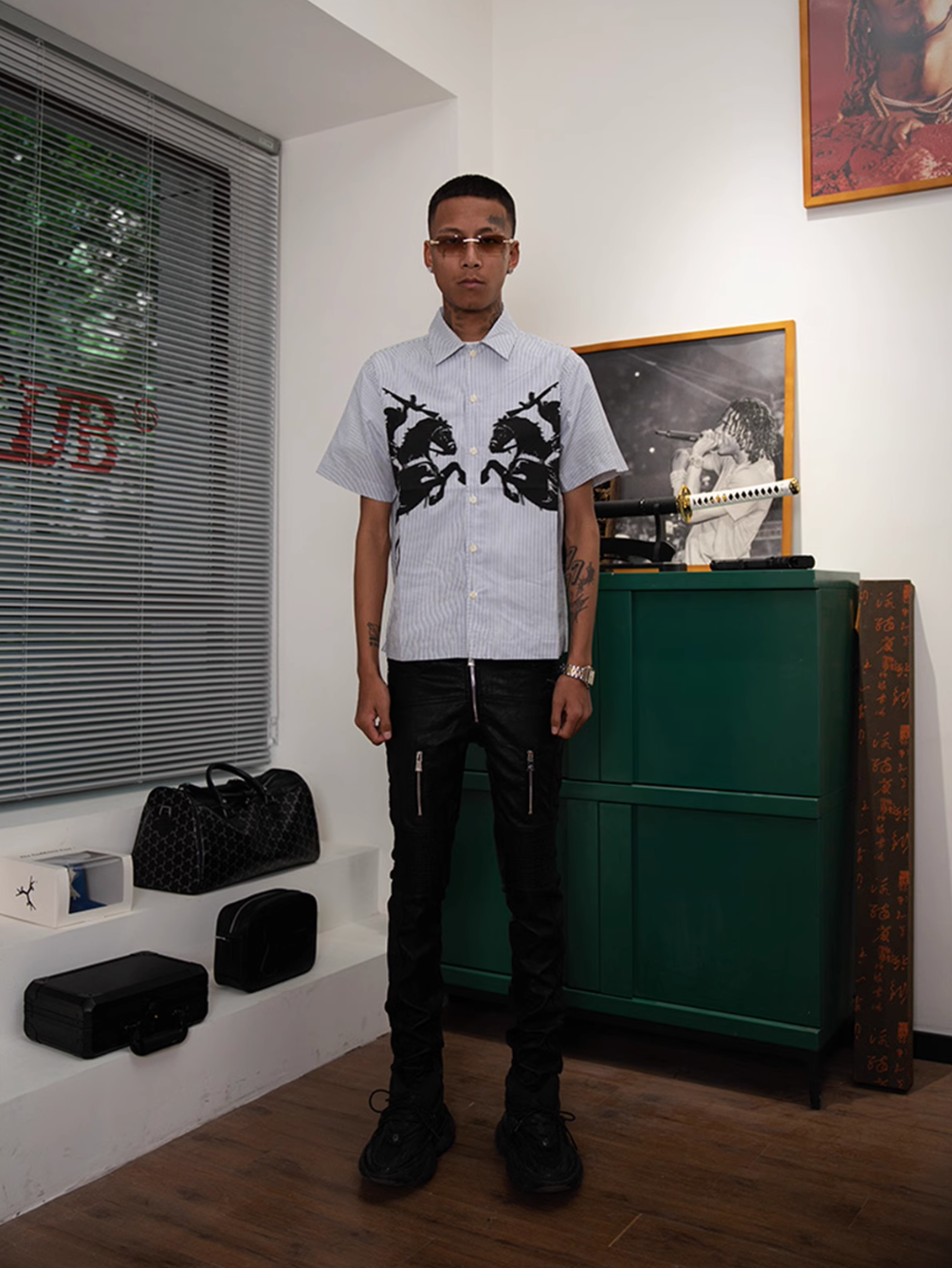 TGFCLUB 223 Print Stripe Short Sleeve Shirt