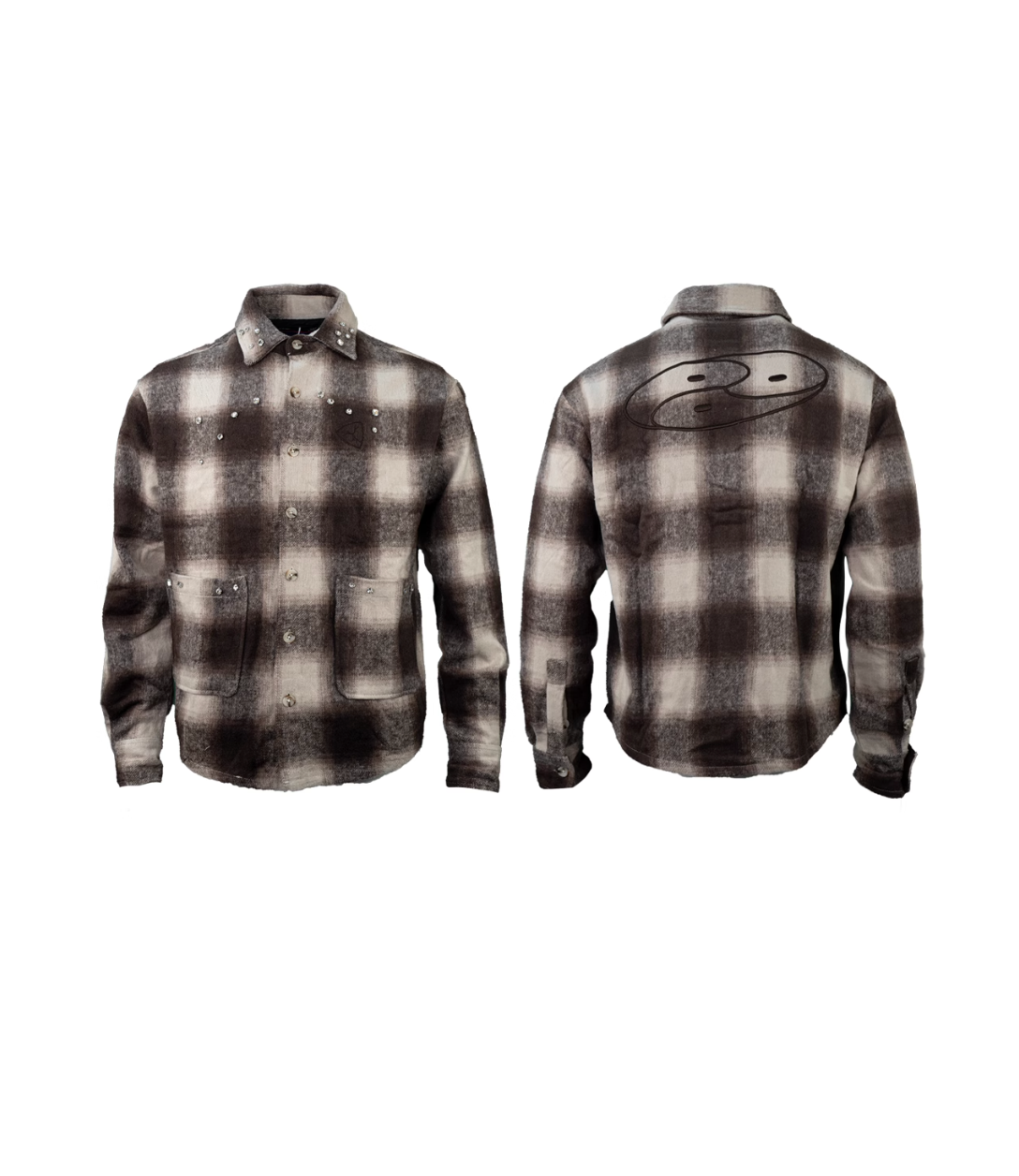 TGFCLUB Plaid Embroidered Rhinestone Long Sleeve Shirt