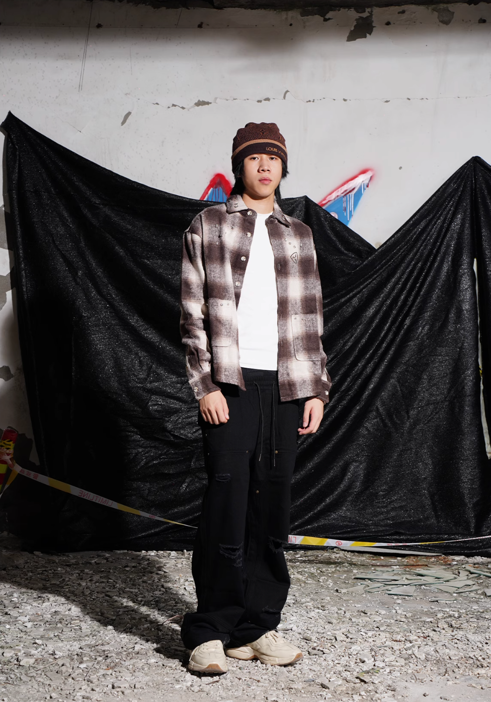TGFCLUB Plaid Embroidered Rhinestone Long Sleeve Shirt