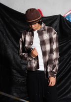 TGFCLUB Plaid Embroidered Rhinestone Long Sleeve Shirt