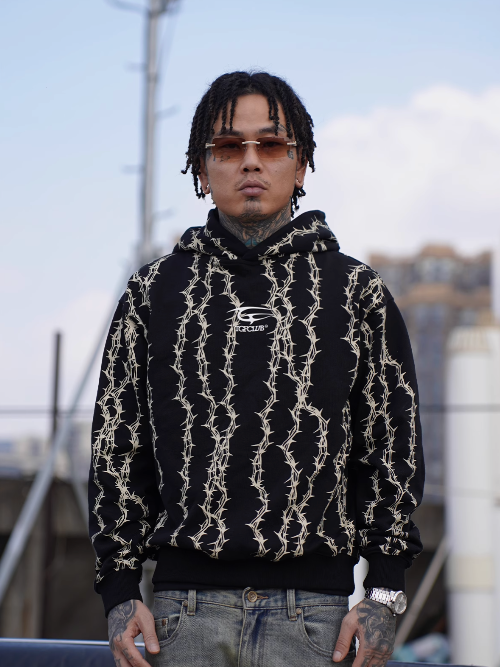 TGFCLUB Thorns Full Print Logo Embroidered Hoodie