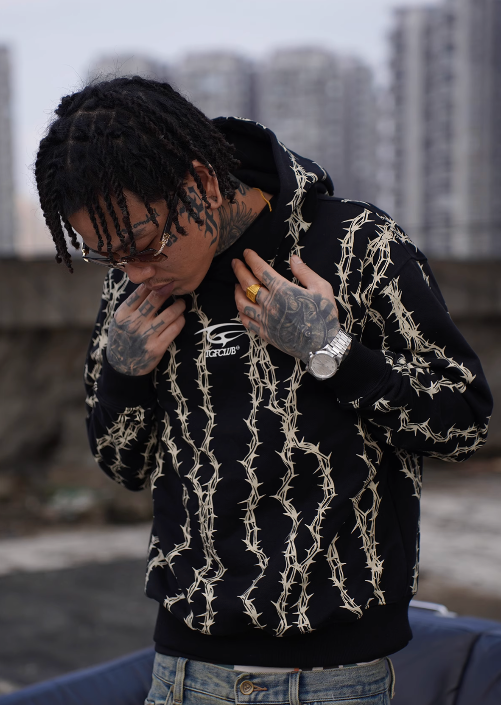 TGFCLUB Thorns Full Print Logo Embroidered Hoodie