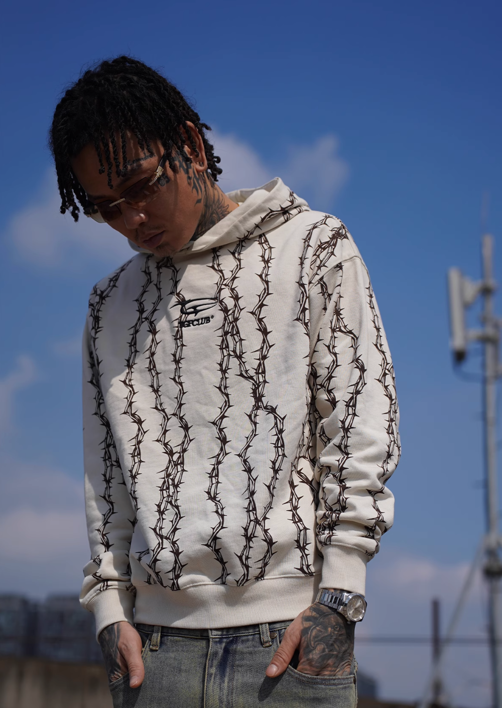 TGFCLUB Thorns Full Print Logo Embroidered Hoodie