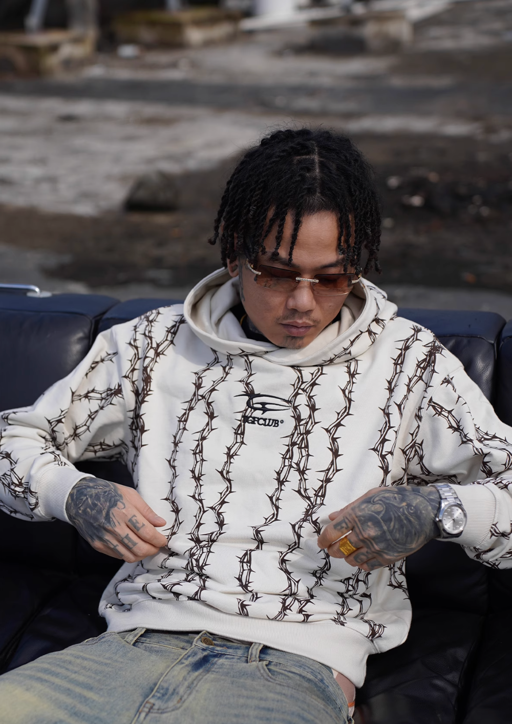 TGFCLUB Thorns Full Print Logo Embroidered Hoodie