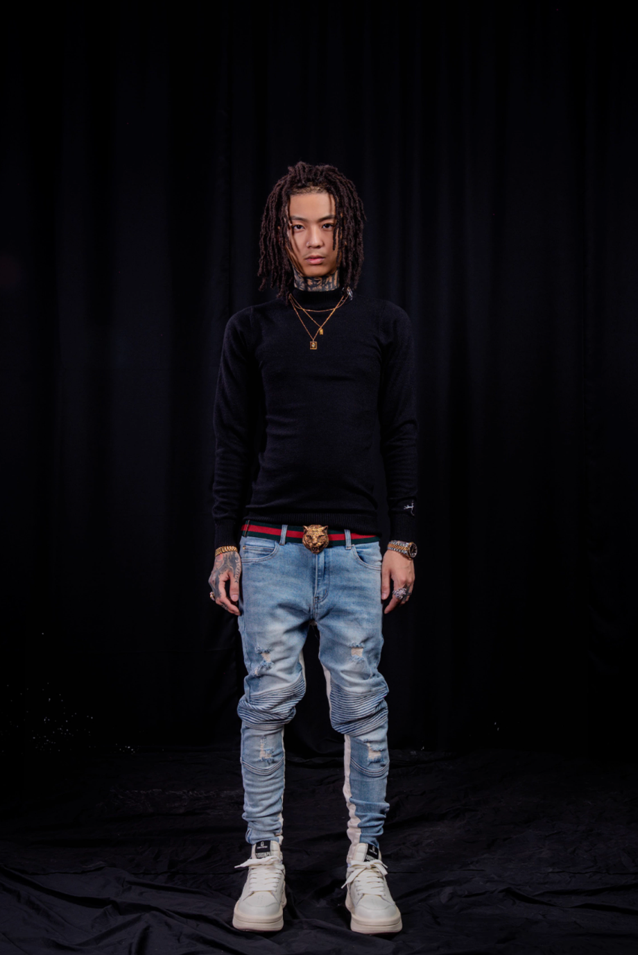 TGFCLUB Embroidered Half Turtleneck Slim Fit Knit Sweater
