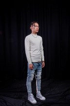 TGFCLUB Embroidered Half Turtleneck Slim Fit Knit Sweater