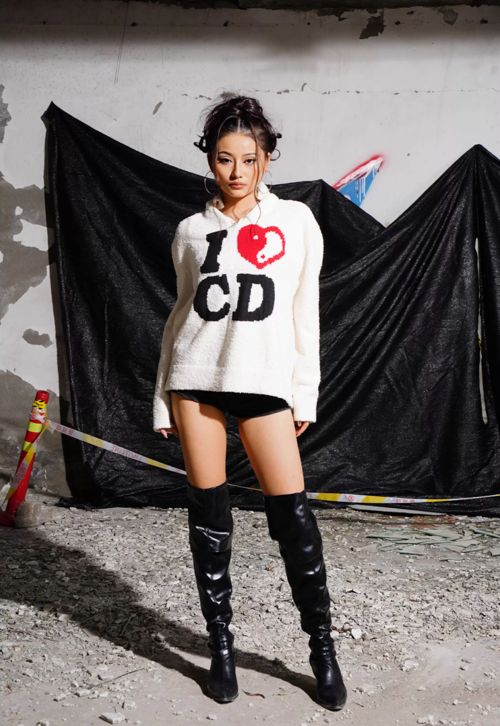 TGFCLUB I LOVE CD Half Zip Fleece Knit Sweater