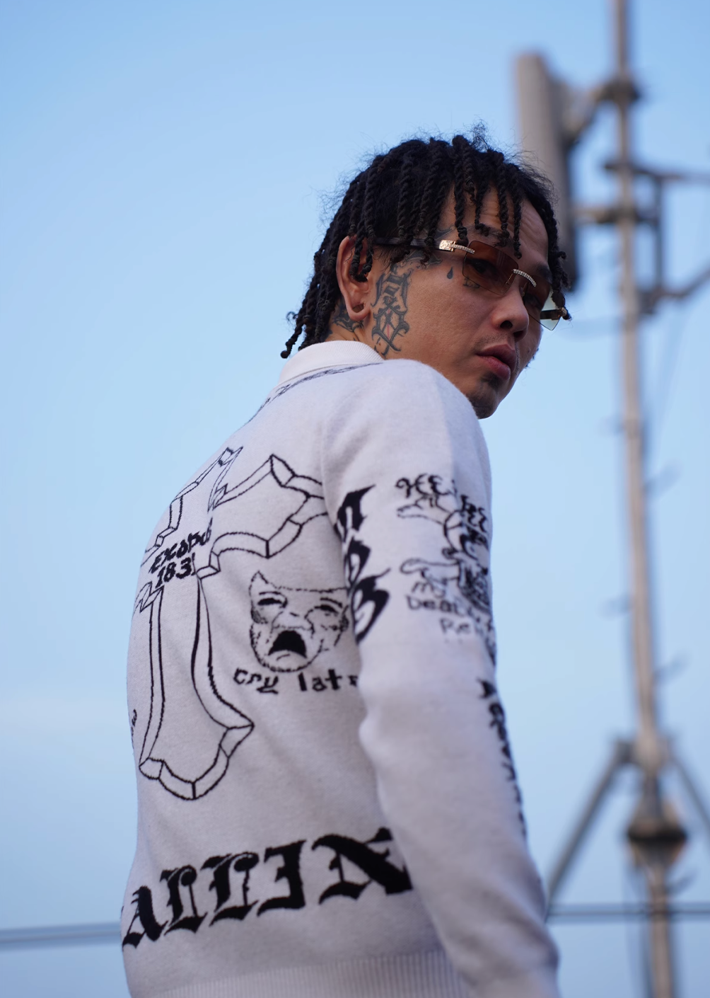 TGFCLUB 2PAC Tattoo Slim Fit Polo Knit Sweater