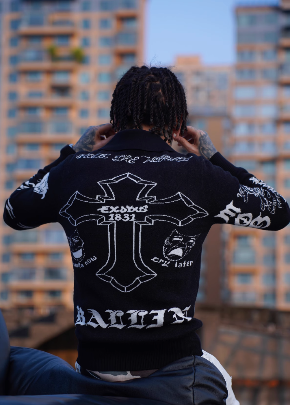 TGFCLUB 2PAC Tattoo Slim Fit Polo Knit Sweater