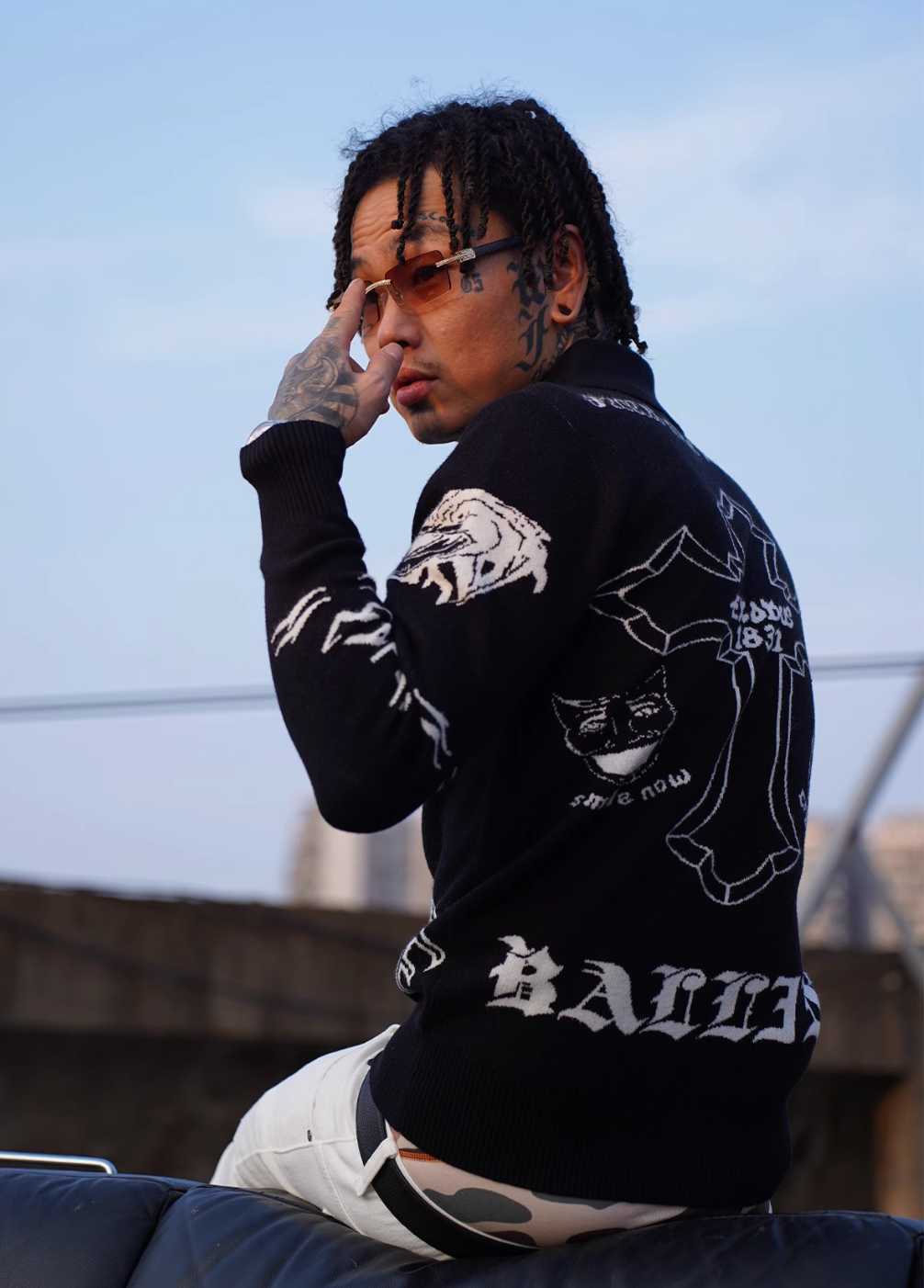 TGFCLUB 2PAC Tattoo Slim Fit Polo Knit Sweater