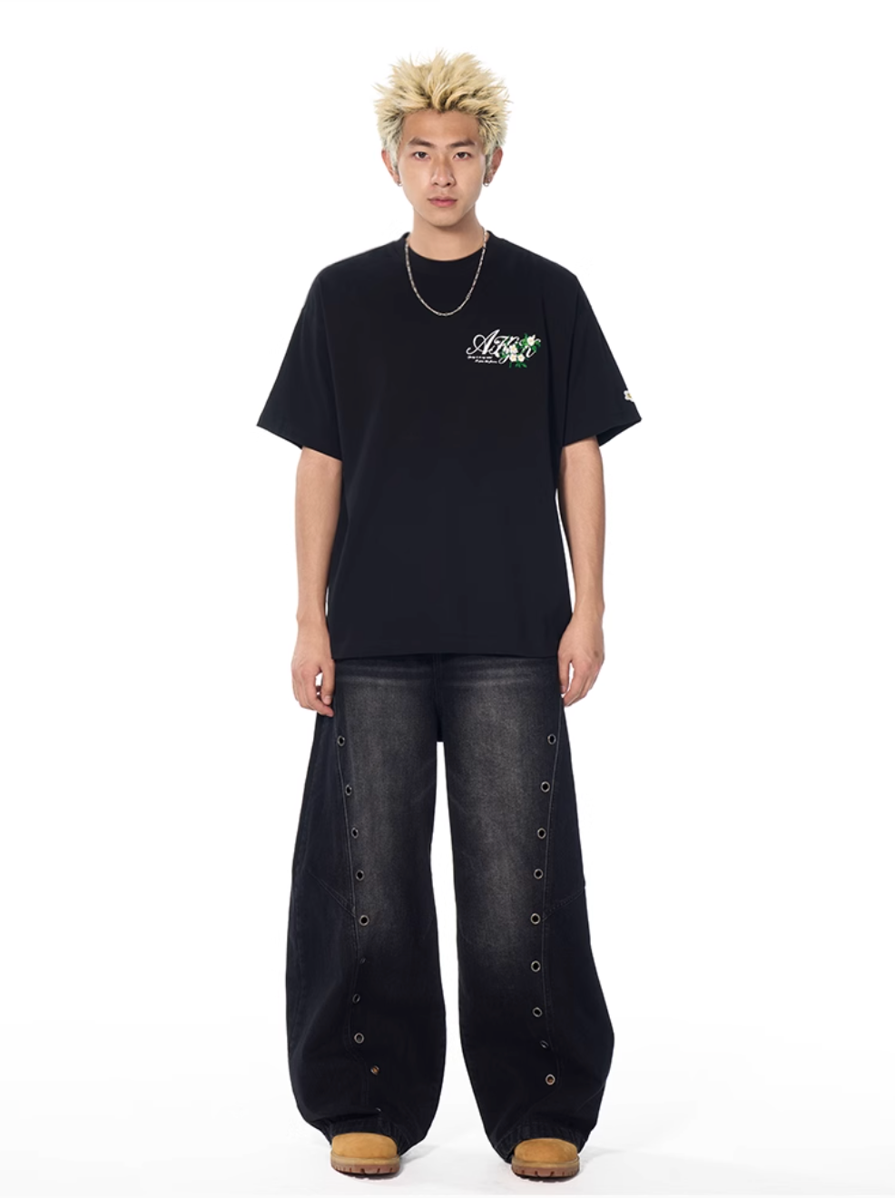 AFGK Flower Embroidered Logo Print Tee