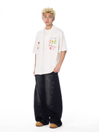 AFGK Floral Embroidered Waffle Short Sleeve Shirt
