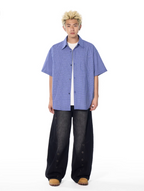 AFGK Plaid Leather Patch Short Sleeve Shirt