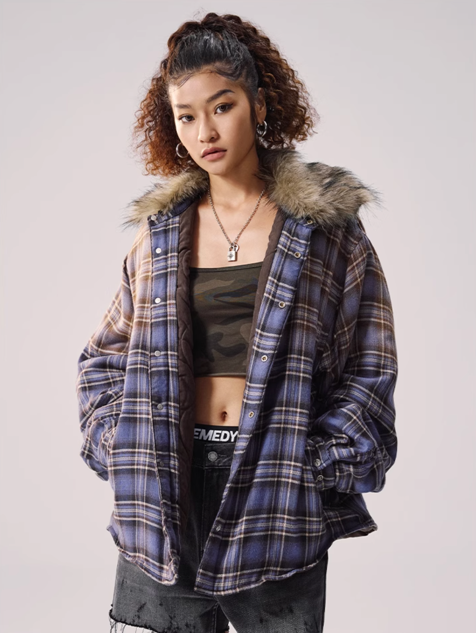 Remedy Gradient Plaid Quilted Lined Shirt Jacket