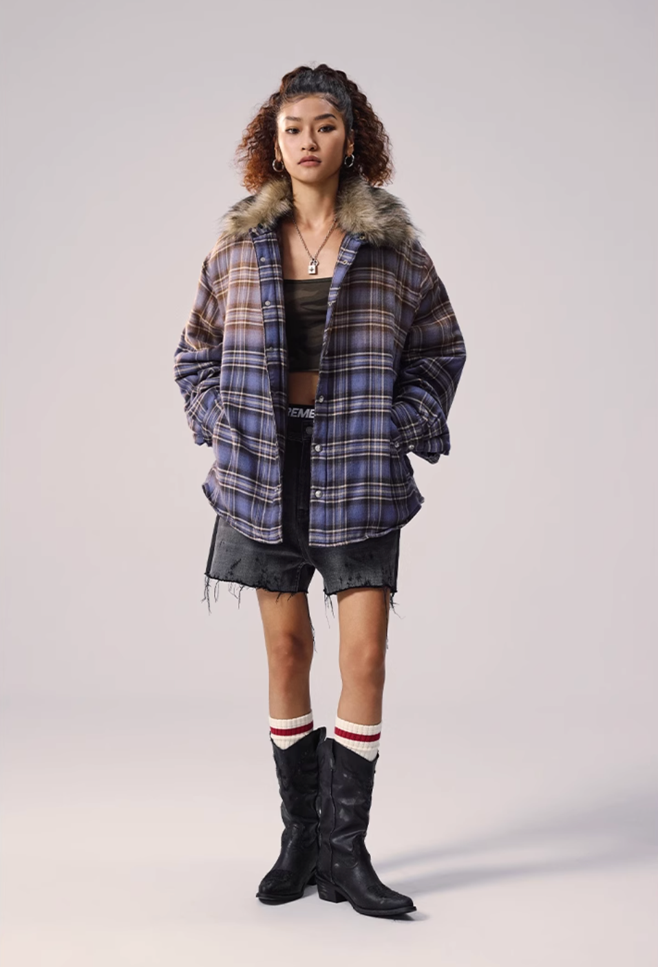 Remedy Gradient Plaid Quilted Lined Shirt Jacket
