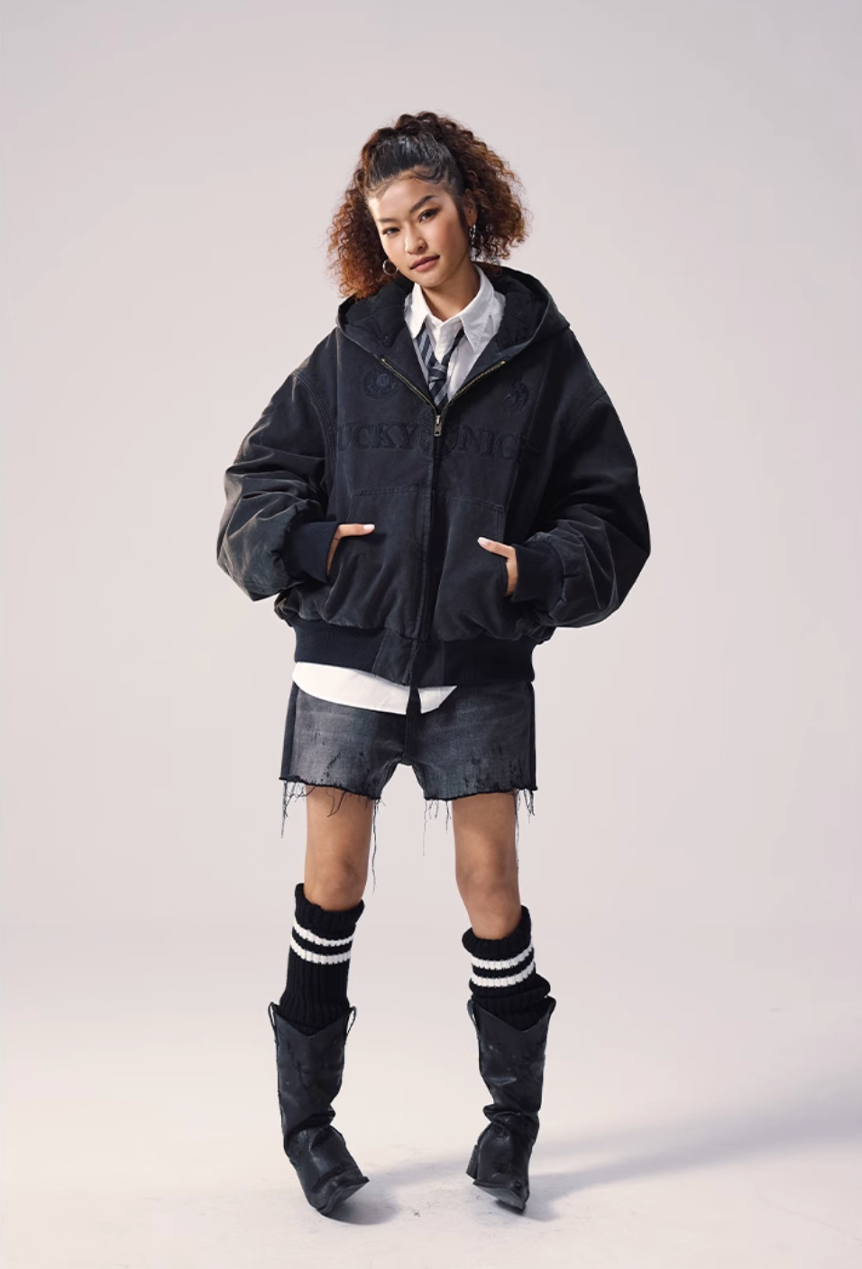 Remedy Embroidered Washed Hooded Bomber Jacket