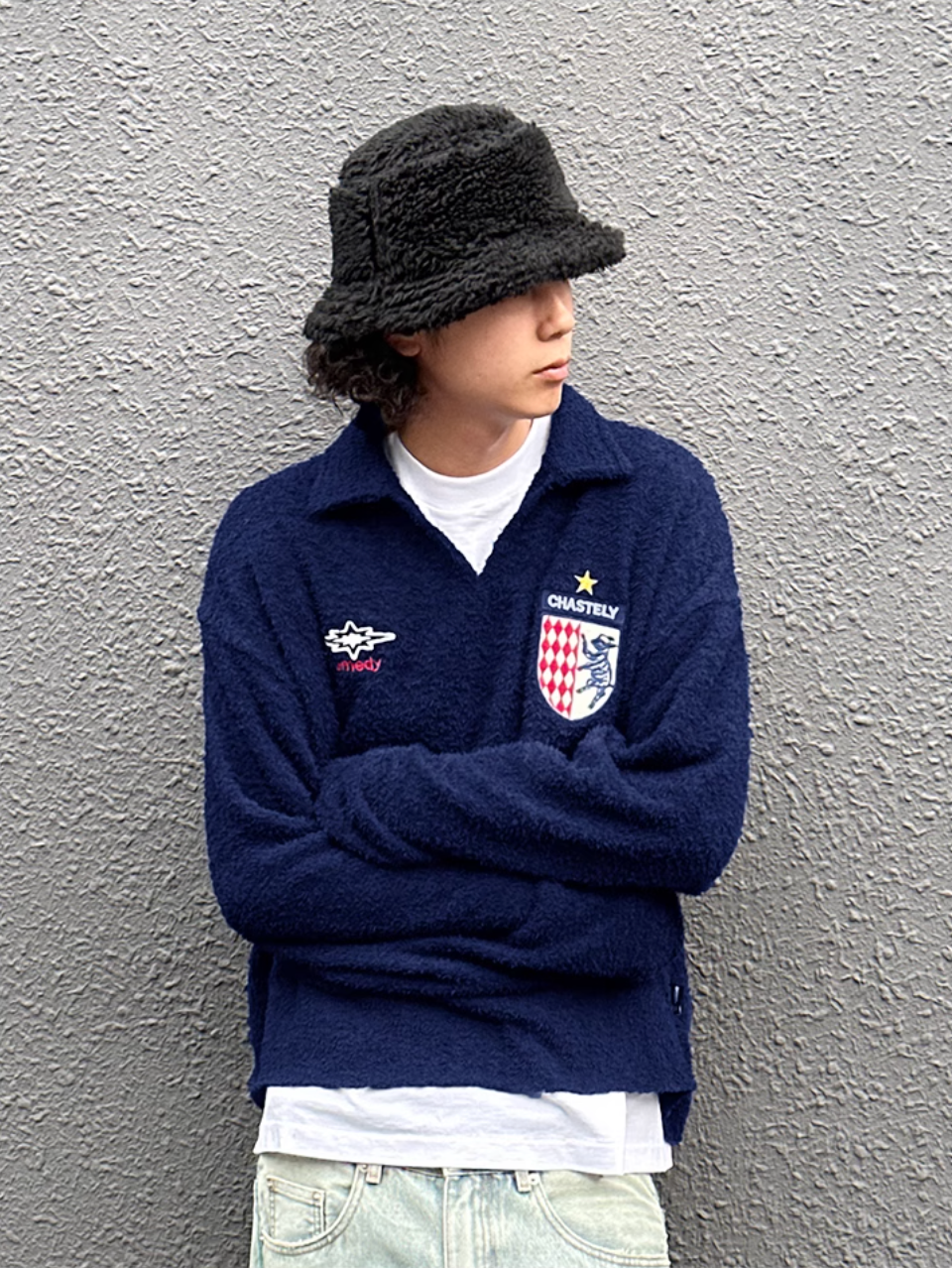 Remedy Number Patch Embroidered Polo Knit Sweater