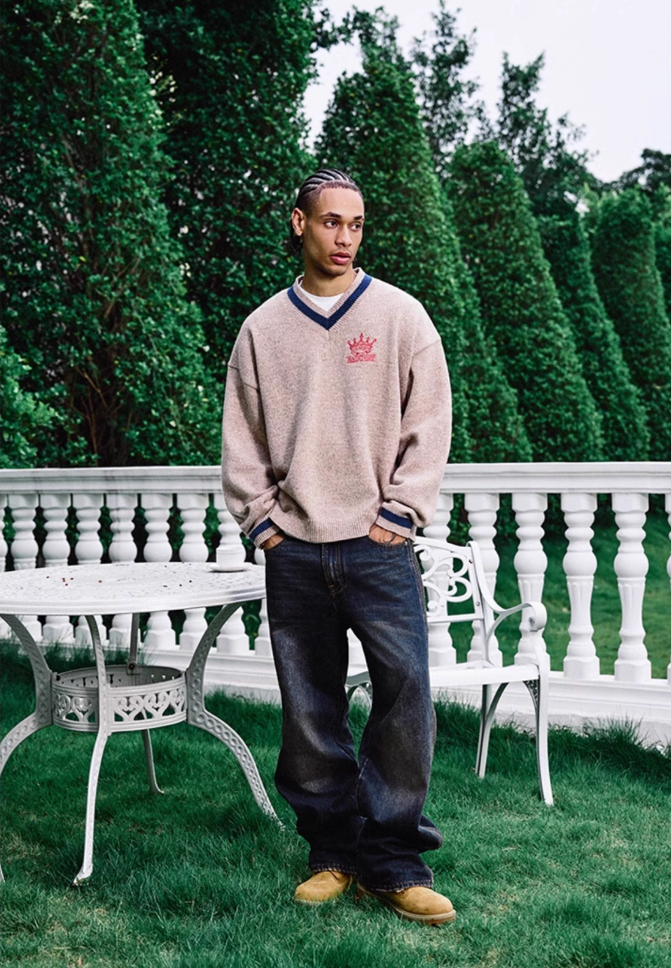 Remedy Embroidered V Neck Knit Sweater