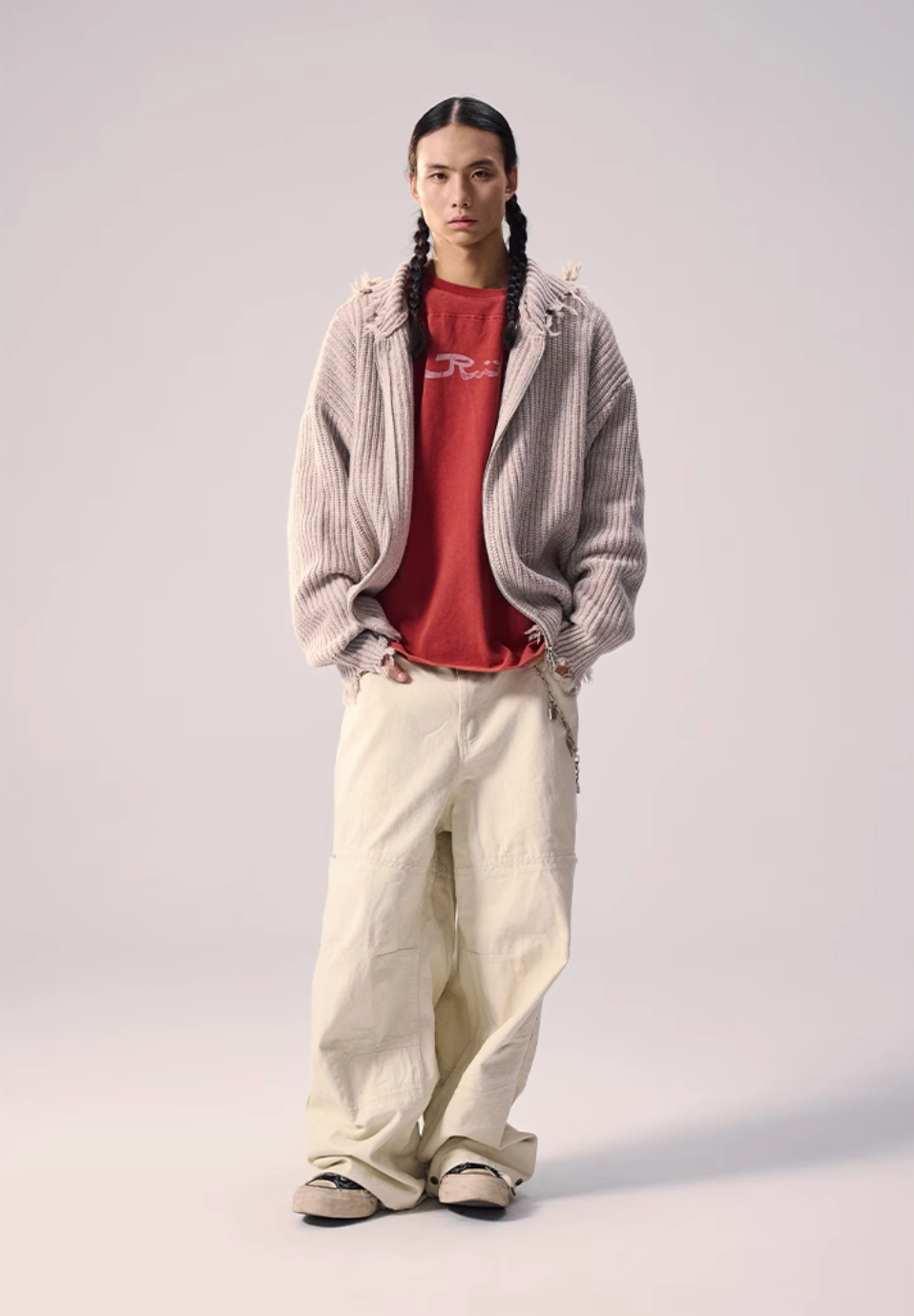 Remedy Distressed Hooded Zipper Knit Cardigan
