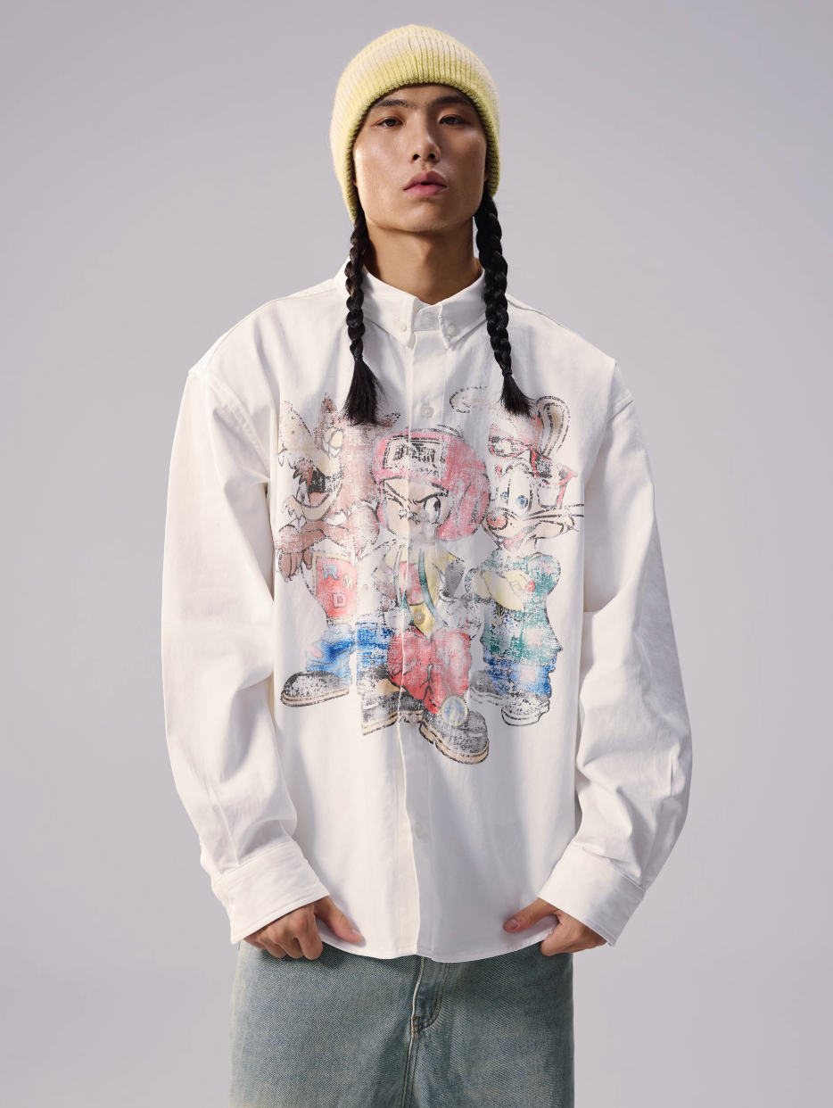 Remedy Cartoon Print Long Sleeve Shirt