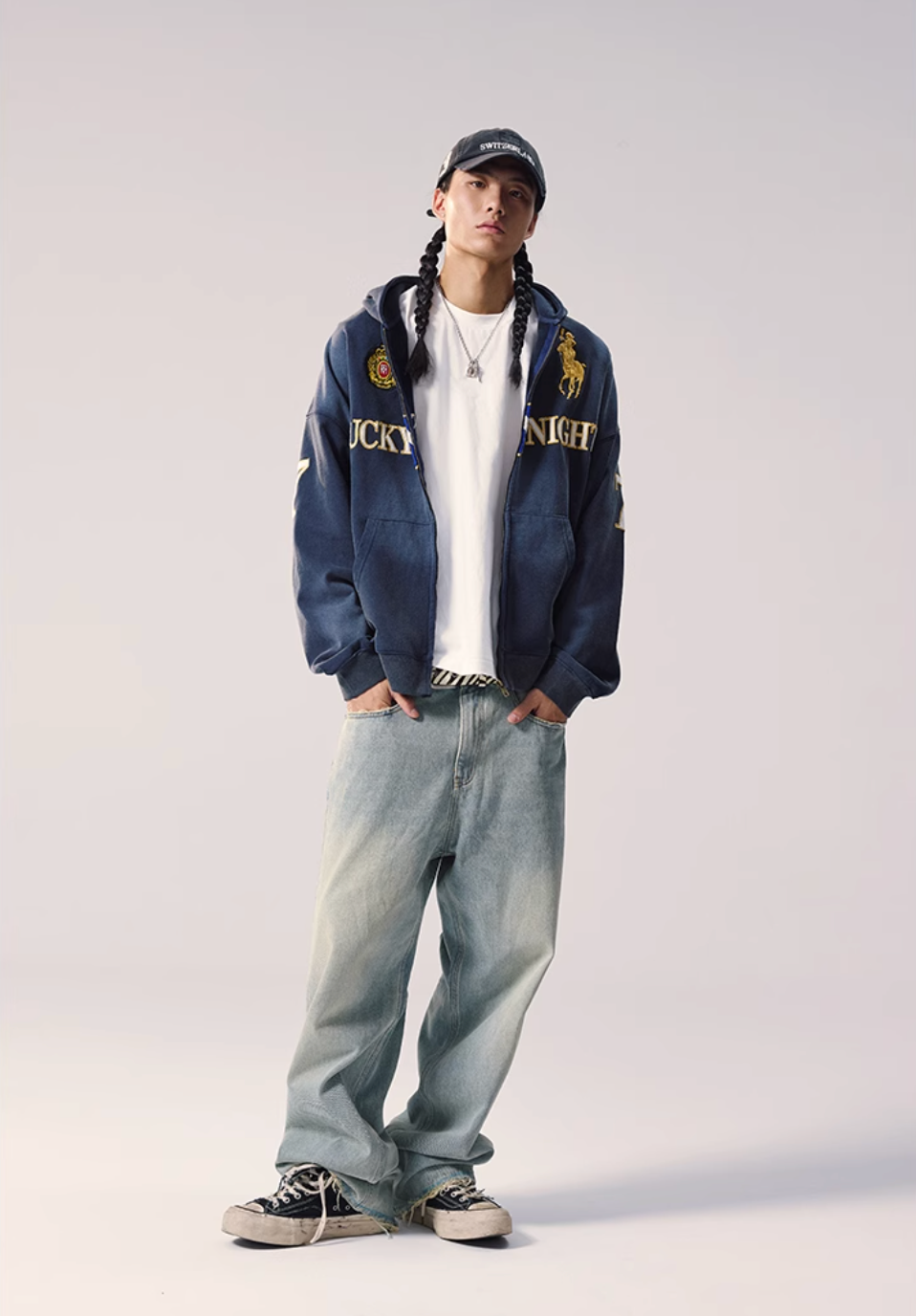 Remedy Washed Patch Embroidered Zip Up Hoodie