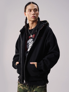 Remedy Badge Print Hood Zip Up Hoodie