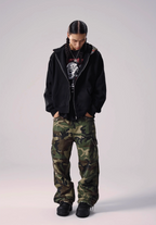 Remedy Badge Print Hood Zip Up Hoodie
