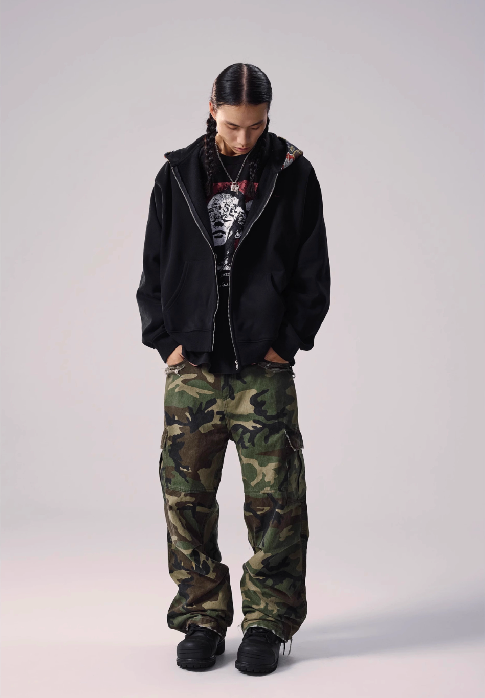 Remedy Badge Print Hood Zip Up Hoodie