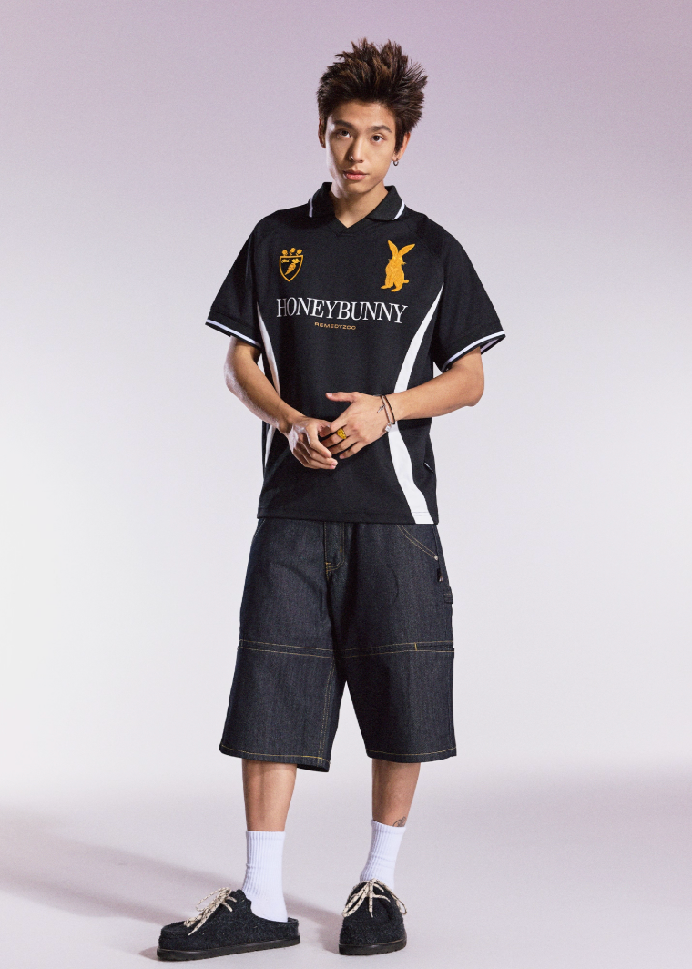 Remedy HONEYBUNNY Rabbit Embroidered Soccer Jersey Polo Shirt