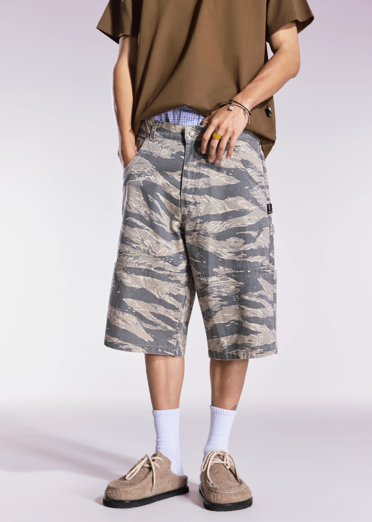 Remedy Leopard and Camouflage Work Painter Baggy Shorts