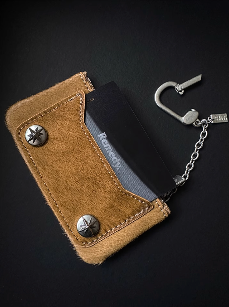 Remedy Metal Studded Keychain Coin Card Zipper Leather Wallet