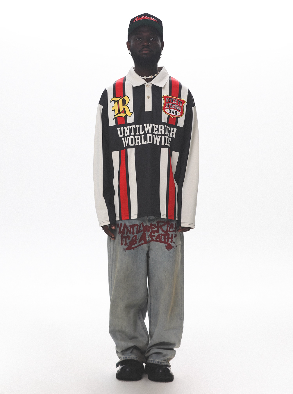 UNTILWERICH Contrast Stitch Long Sleeve Polo Jersey