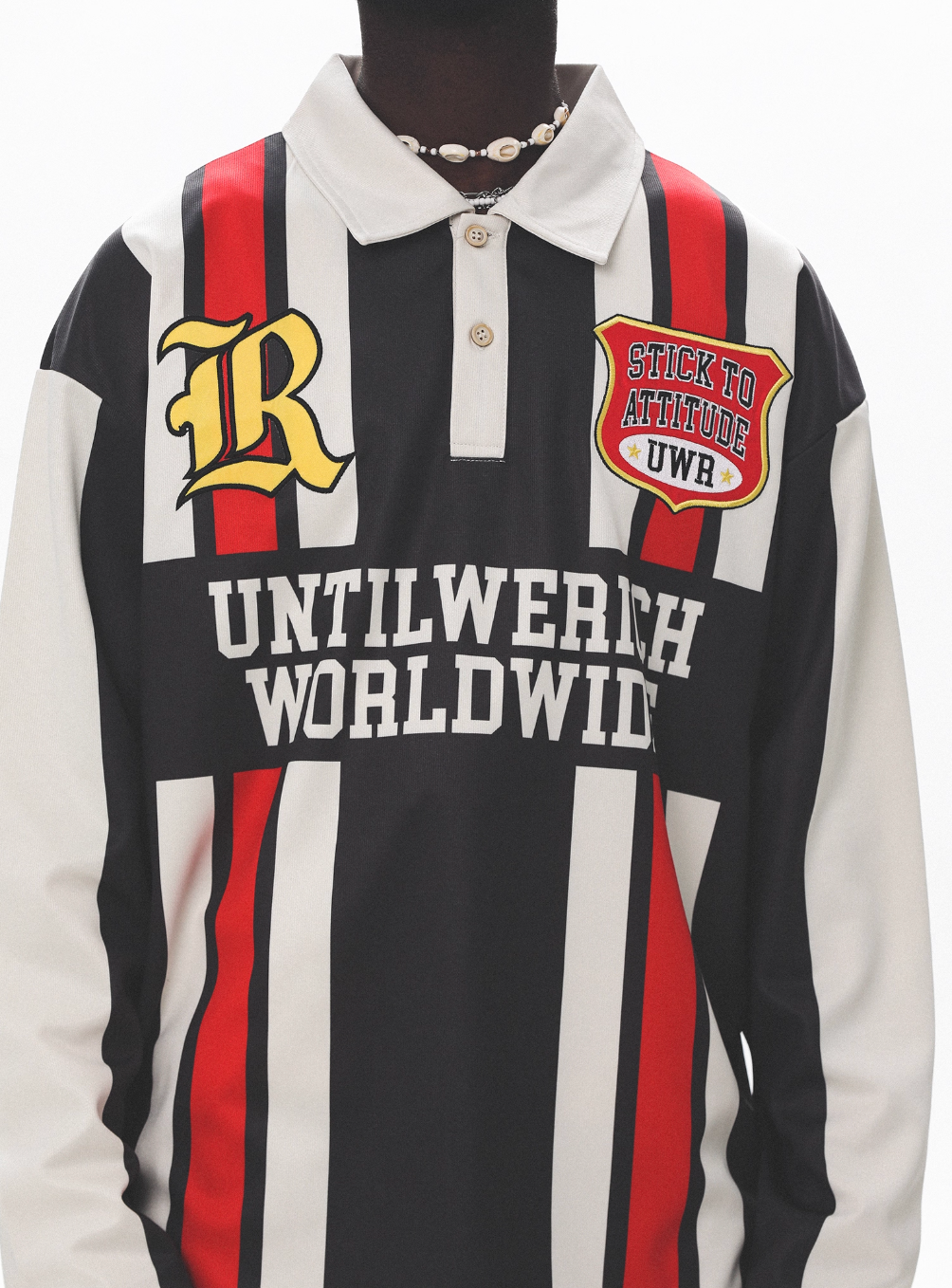 UNTILWERICH Contrast Stitch Long Sleeve Polo Jersey