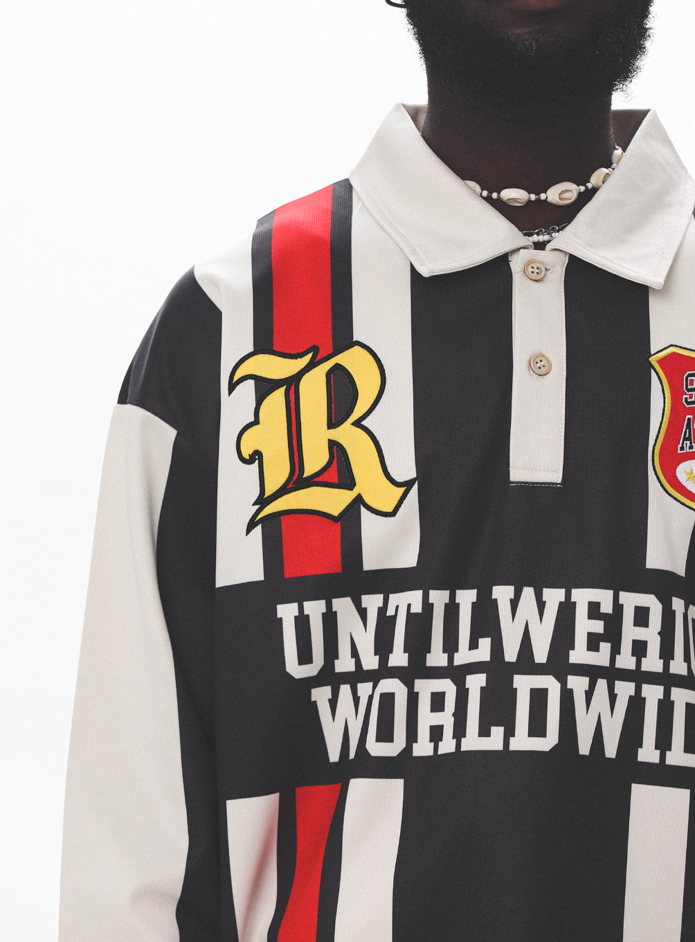 UNTILWERICH Contrast Stitch Long Sleeve Polo Jersey