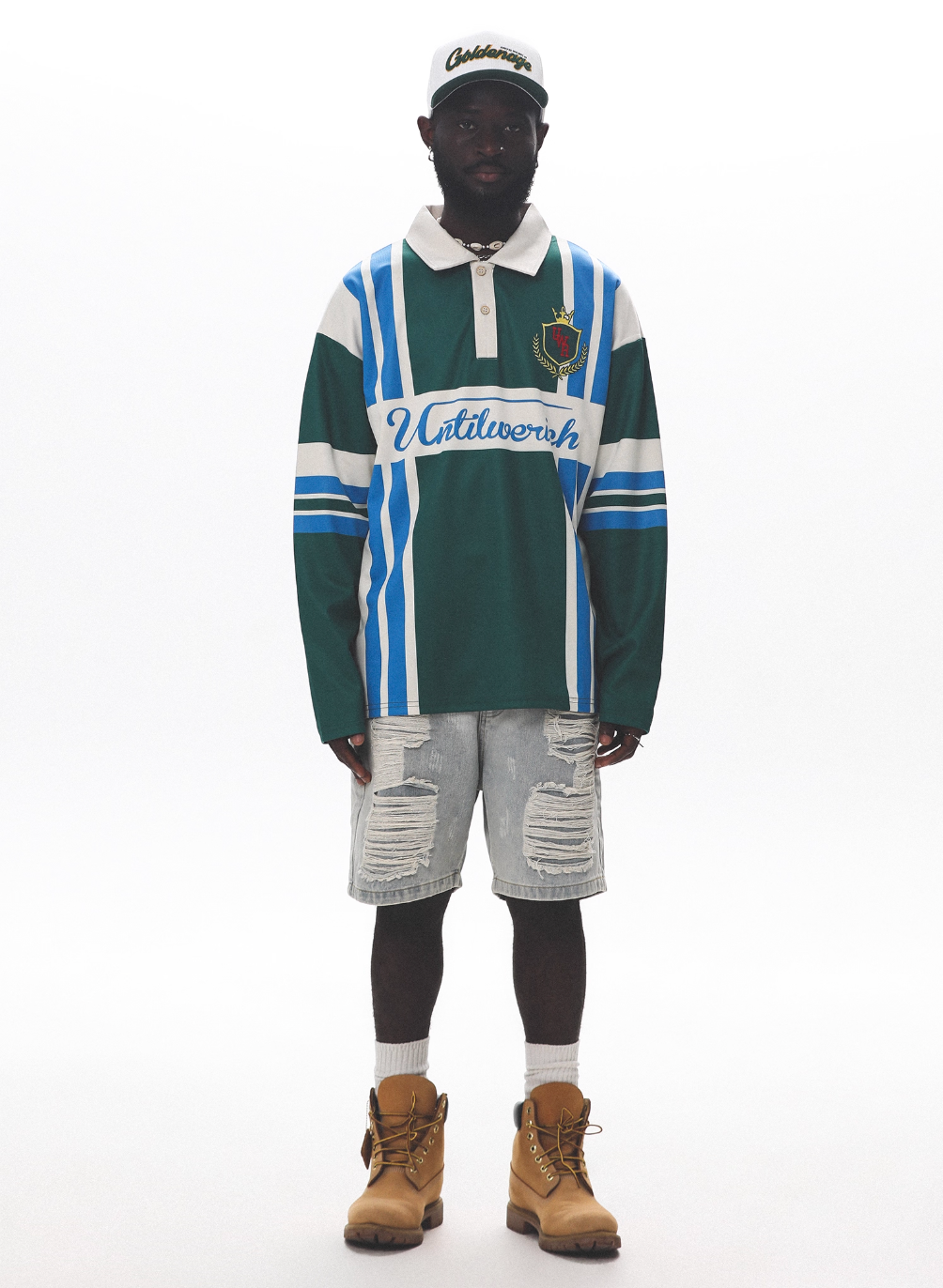 UNTILWERICH Color Blocking Striped Long Sleeve Polo Jersey