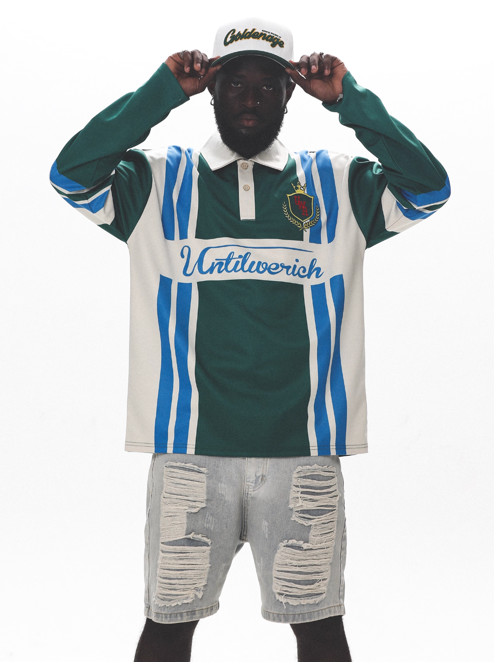 UNTILWERICH Color Blocking Striped Long Sleeve Polo Jersey