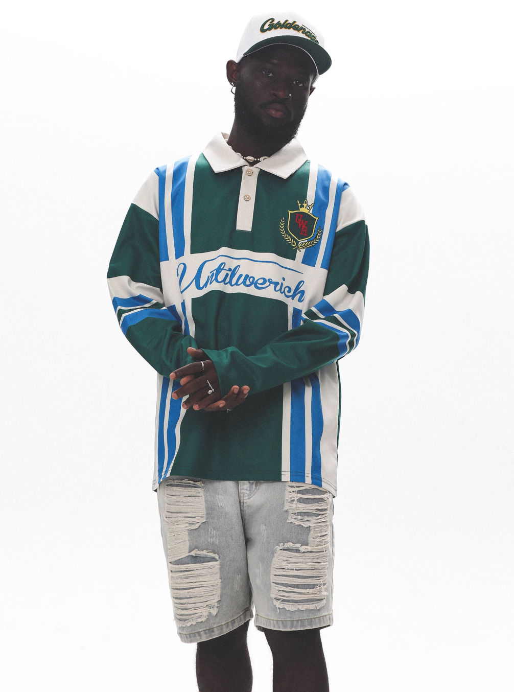 UNTILWERICH Color Blocking Striped Long Sleeve Polo Jersey