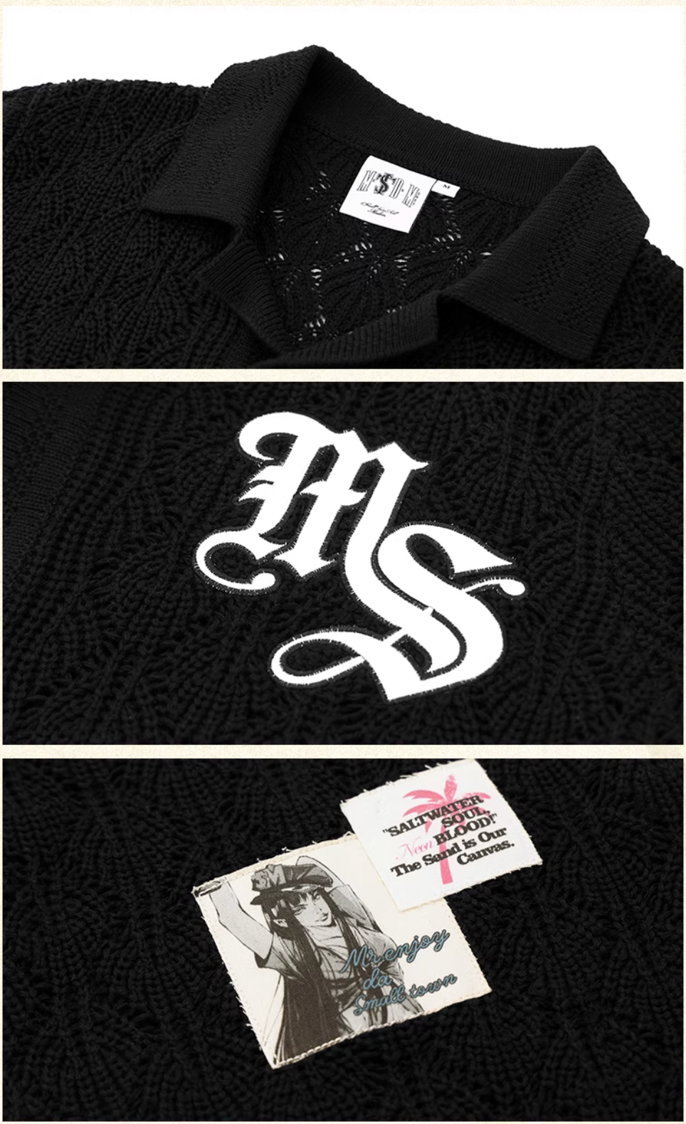 MEDM x STK Patch Embroidery Open Knit Short Sleeve Shirt