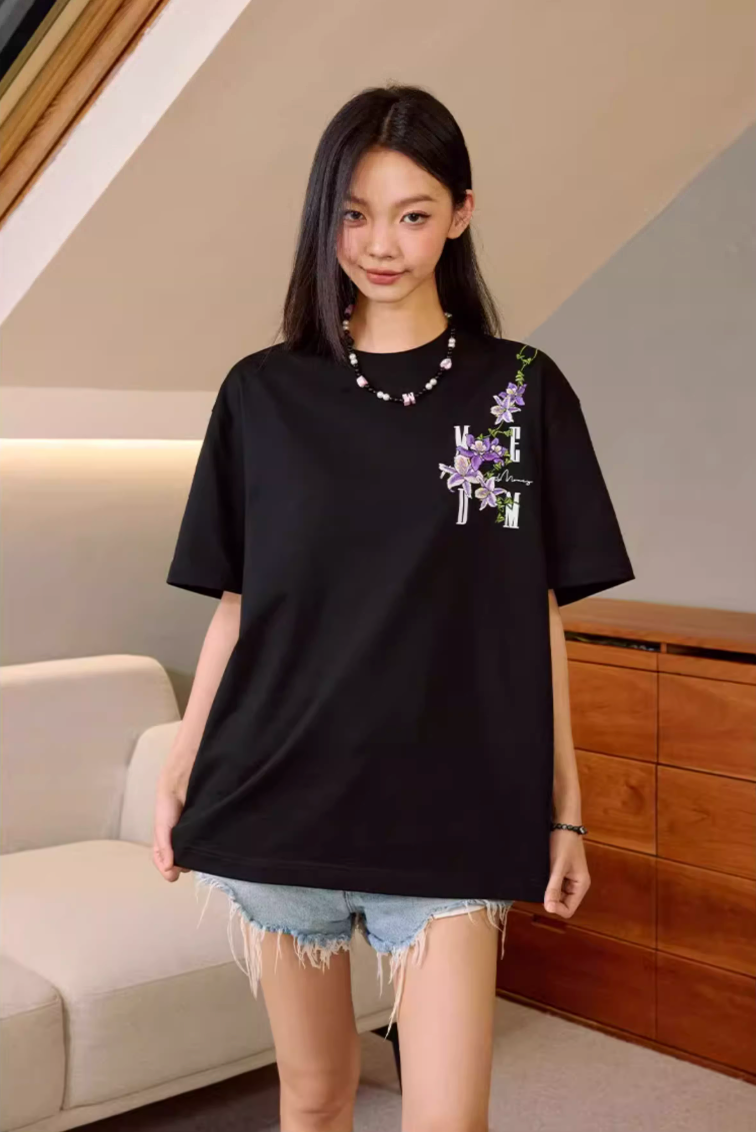 MEDM Vine Flower Embroidered Logo Tee