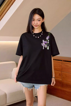 MEDM Vine Flower Embroidered Logo Tee