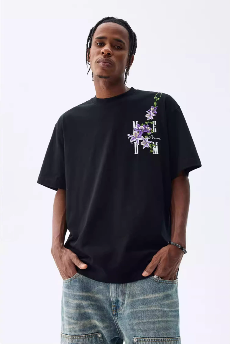 MEDM Vine Flower Embroidered Logo Tee