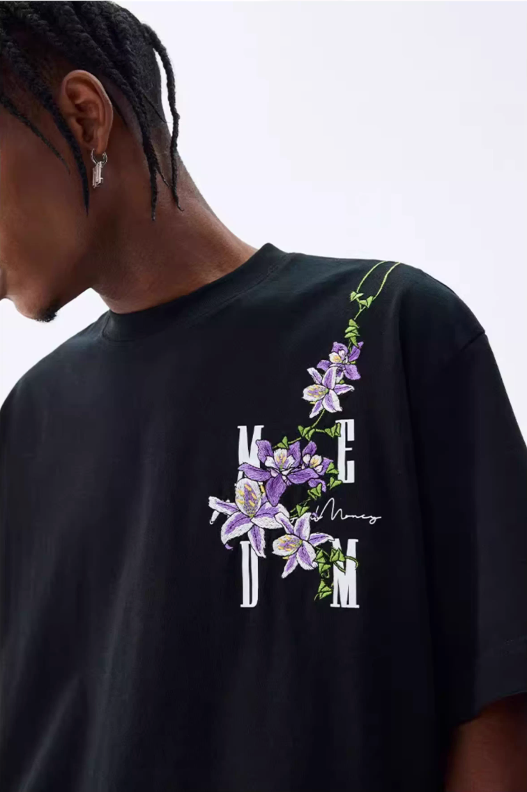 MEDM Vine Flower Embroidered Logo Tee