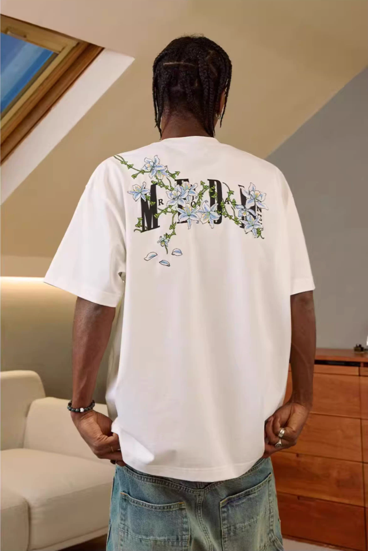 MEDM Vine Flower Embroidered Logo Tee