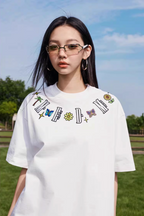 MEDM Butterfly Embroidered Neckline Tee