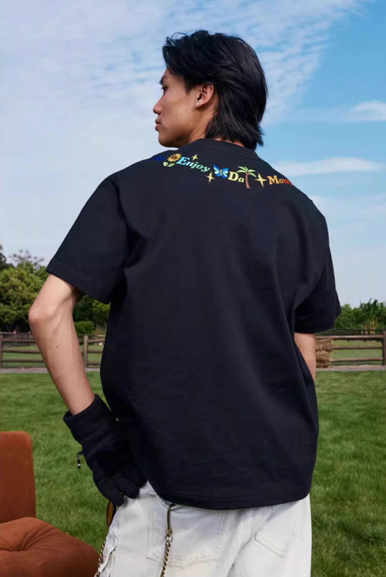 MEDM Butterfly Embroidered Neckline Tee