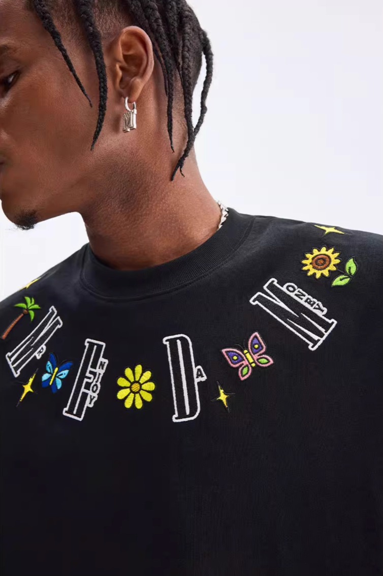 MEDM Butterfly Embroidered Neckline Tee
